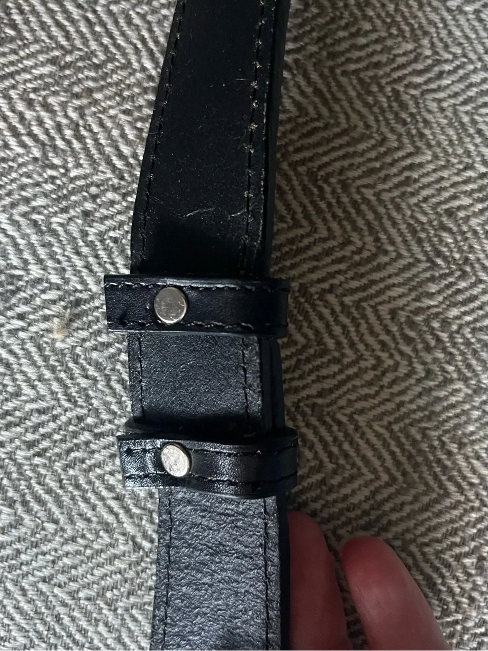 Black Leather Belt with teardrop silver tone buckle